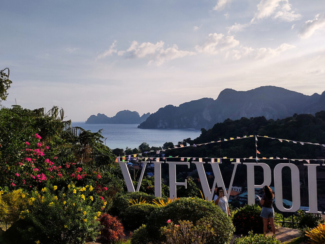 Koh Phi Phi viewpoint, buildings and mountains in the distance