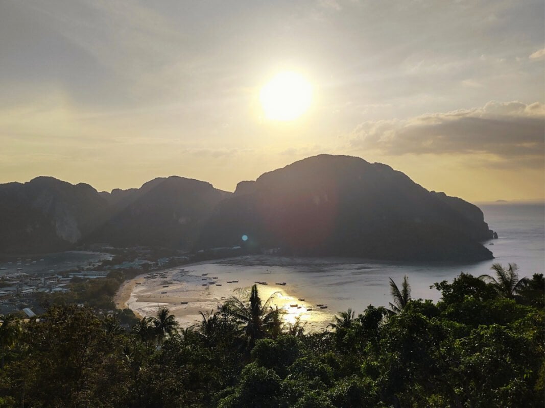 Koh Phi Phi viewpoint, buildings and mountains in the distance