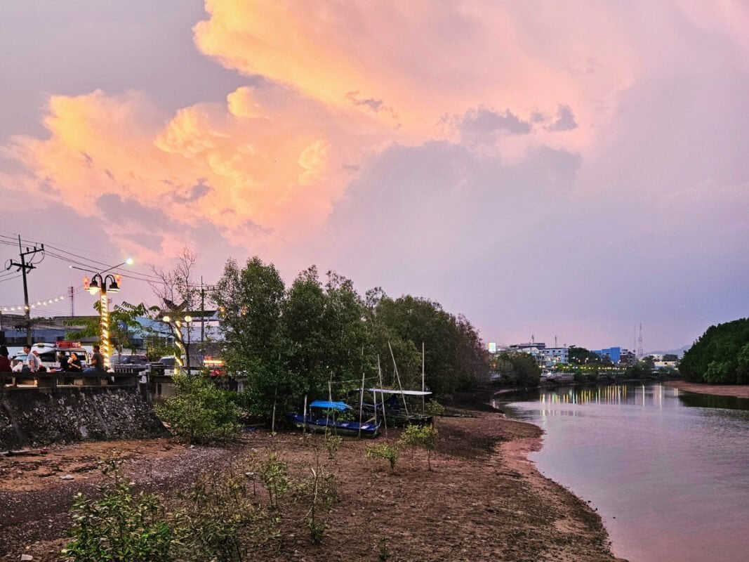 Krabi river sunset and city lights