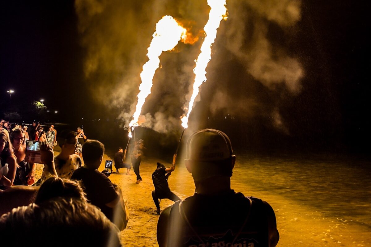 Loh Dalum Beach Koh Phi Phi fire show nightlife beach party Thailand