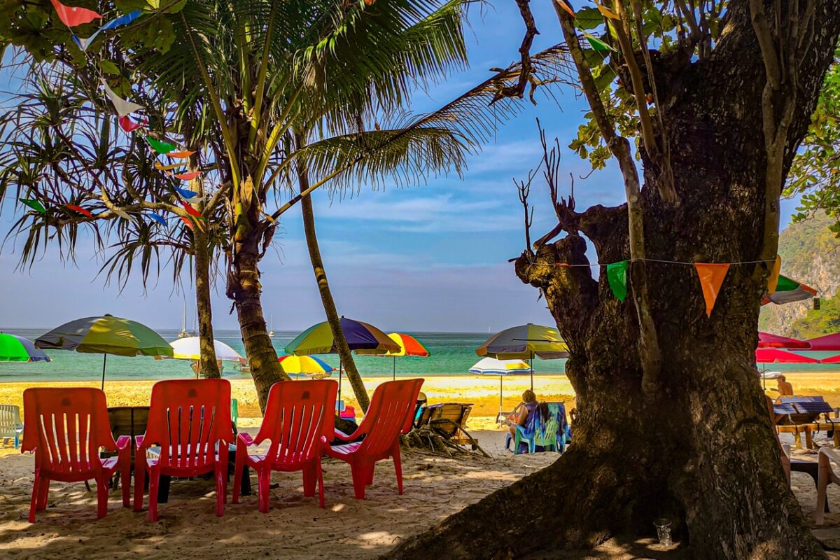 muk charlie beach koh mook trang islands thailand chairs under the tree