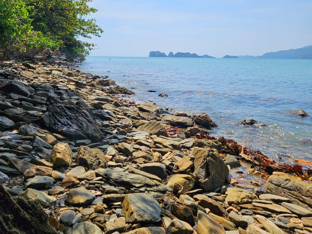 Rocky coastline along Teluk Berembang Geotrail Pulau Tuba