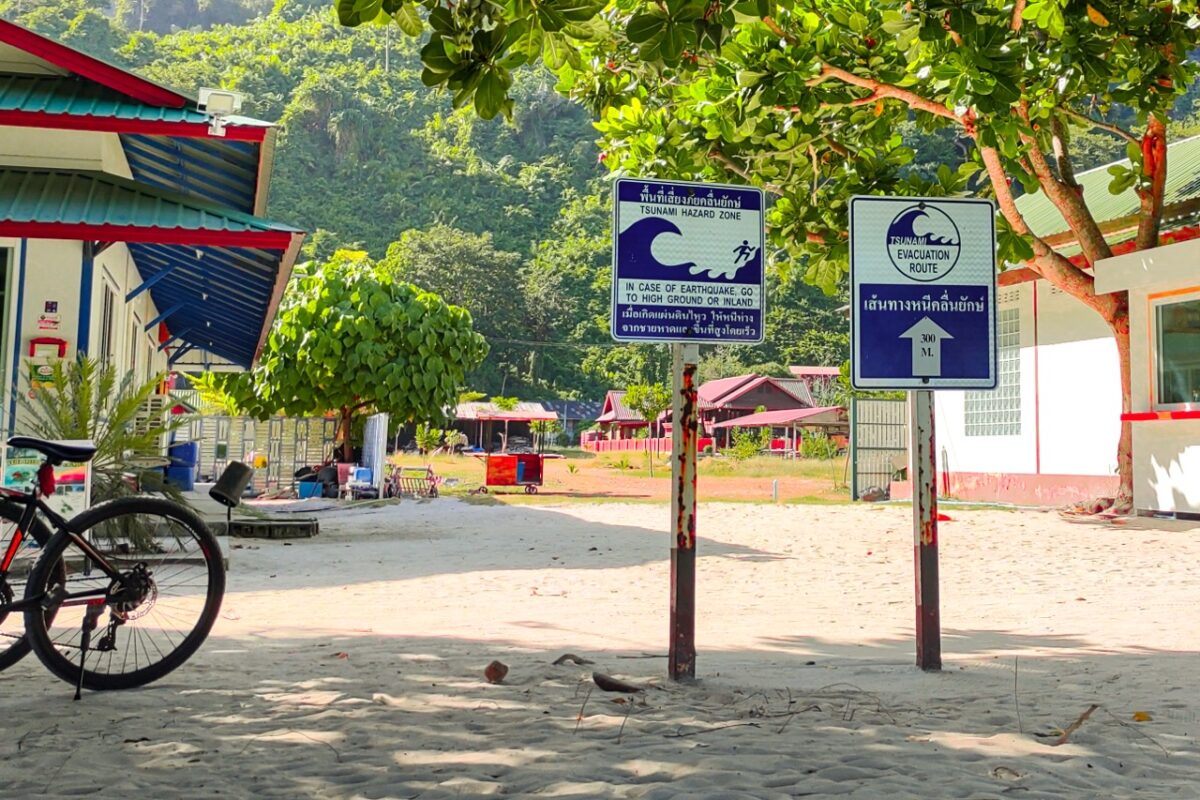 Tonsai Village Koh Phi Phi tsunami evacuation signs main arrival area