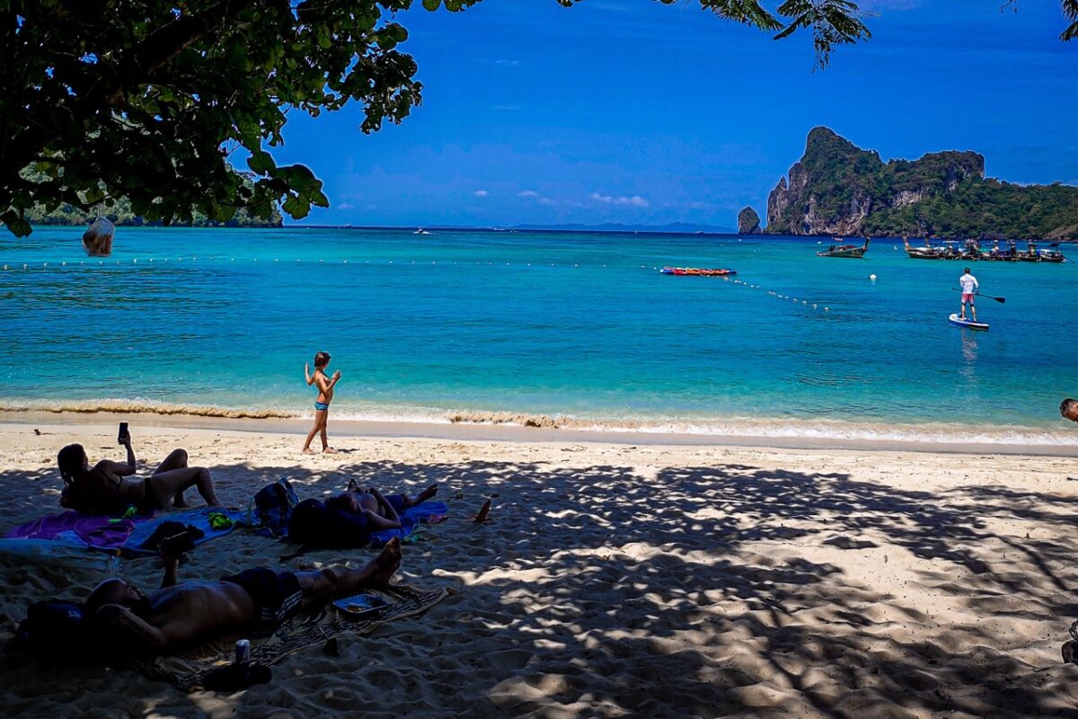 Viking Beach Koh Phi Phi quiet beach shaded sand turquoise water near Tonsai
