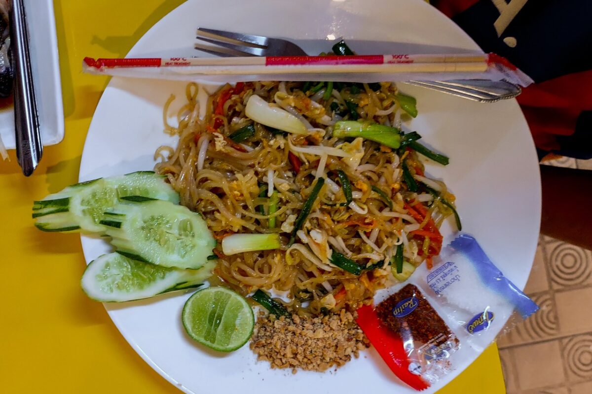 Pad Thai street food in Koh Phi Phi with noodles vegetables and lime