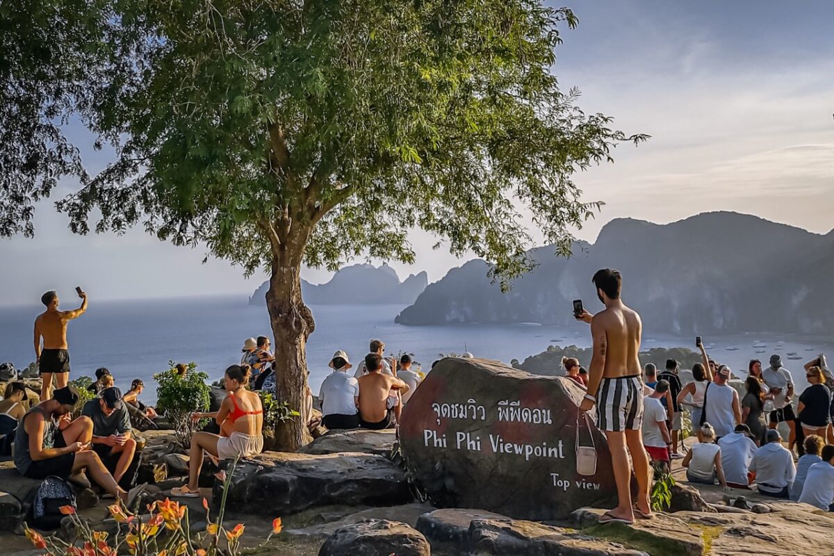 Phi Phi viewpoint with tourists and panoramic island view