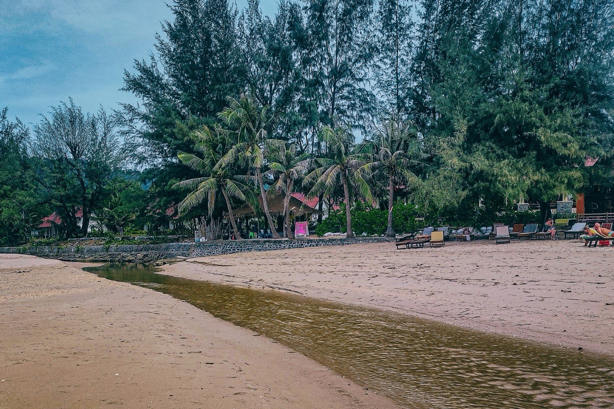Koh lanta trees by the beach and people lounging