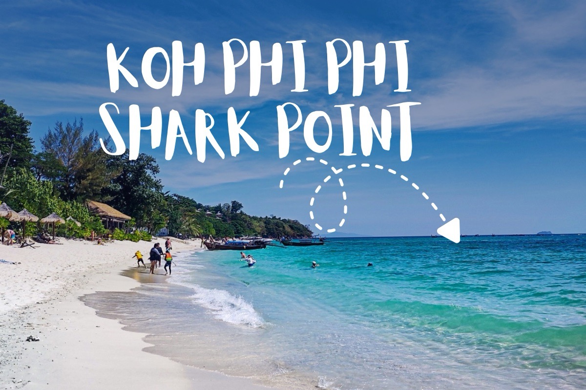View of the water and people on long beach on koh phi phi shark point