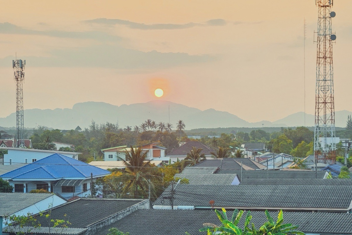Krabi town sunset view, mountains in the background
